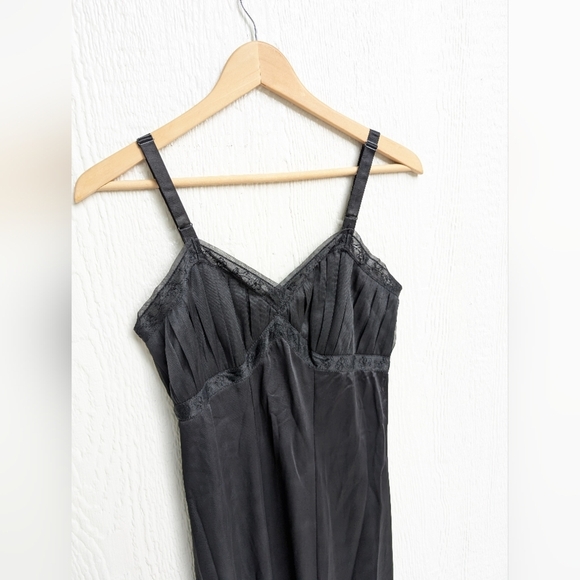 Vintage 60s Rogers Black Lace Slip Nightgown Lingerie Dress 34 Tall - Picture 2 of 9